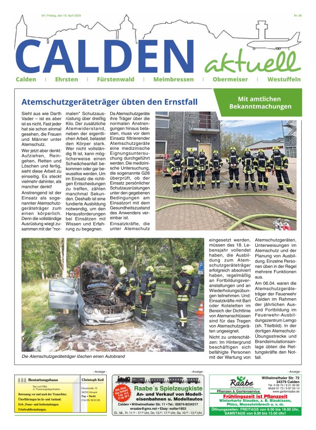 Calden aktuell Titelblatt 08/2024