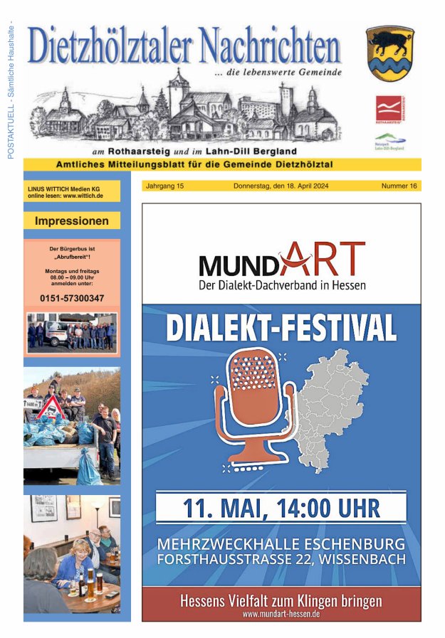 Dietzhölztaler Nachrichten Titelblatt 16/2024