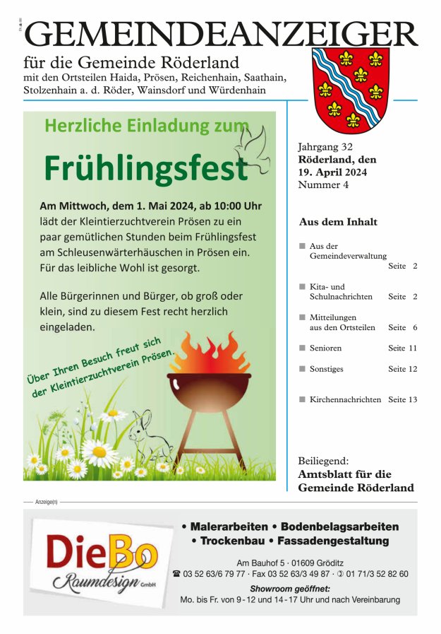 Gemeindeanzeiger - Amtsblatt für die Gemeinde Röderland Titelblatt 04/2024