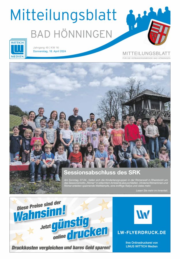 Mitteilungsblatt für den Bereich der Verbandsgemeinde Bad Hönningen Titelblatt 16/2024
