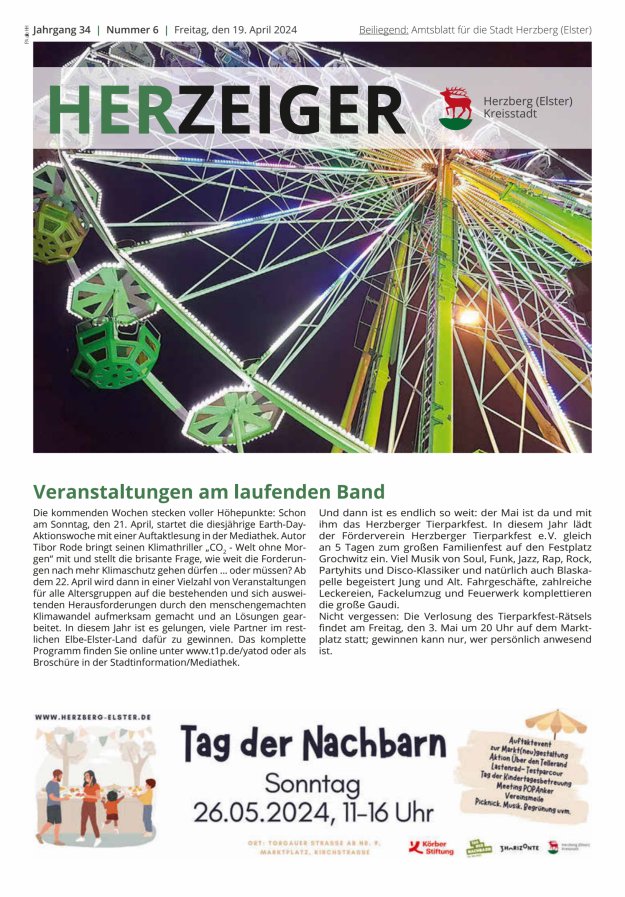 Amtsblatt für die Stadt Herzberg (Elster) mit Bekanntmachungen der Stadt  Titelblatt 06/2024