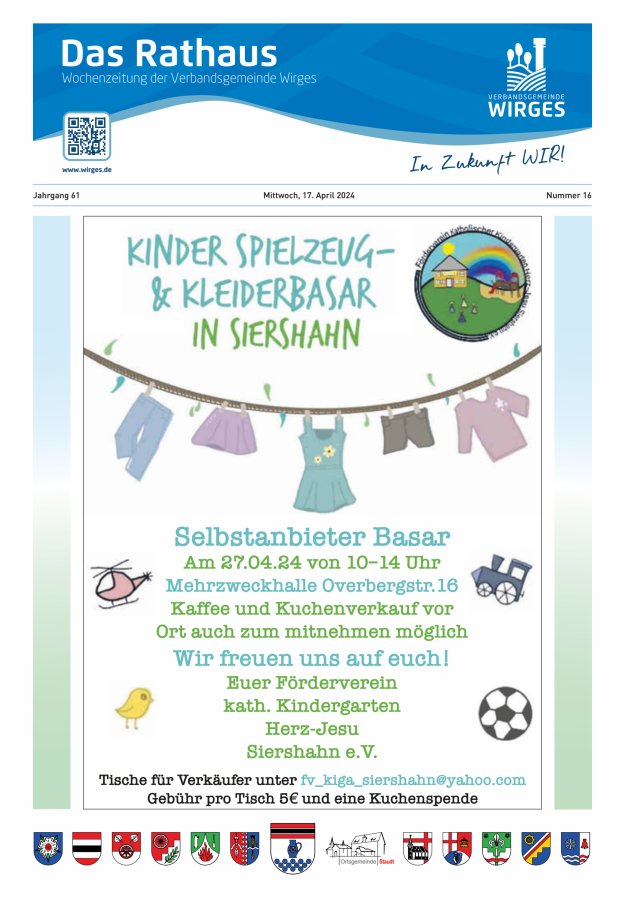 Das Rathaus - Informationen für die Bürger in der VG Wirges Titelblatt 16/2024