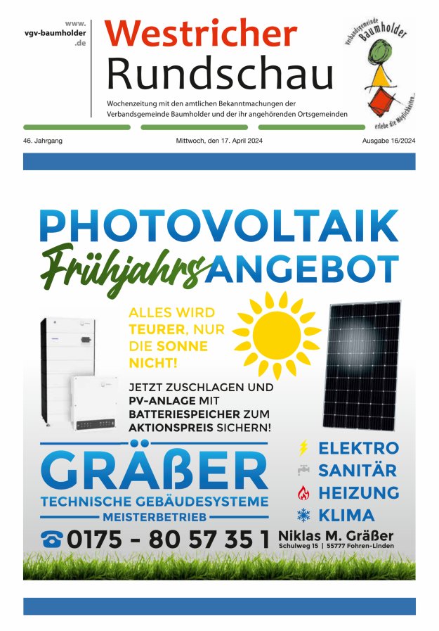 Westricher Rundschau VG Baumholder Titelblatt 16/2024