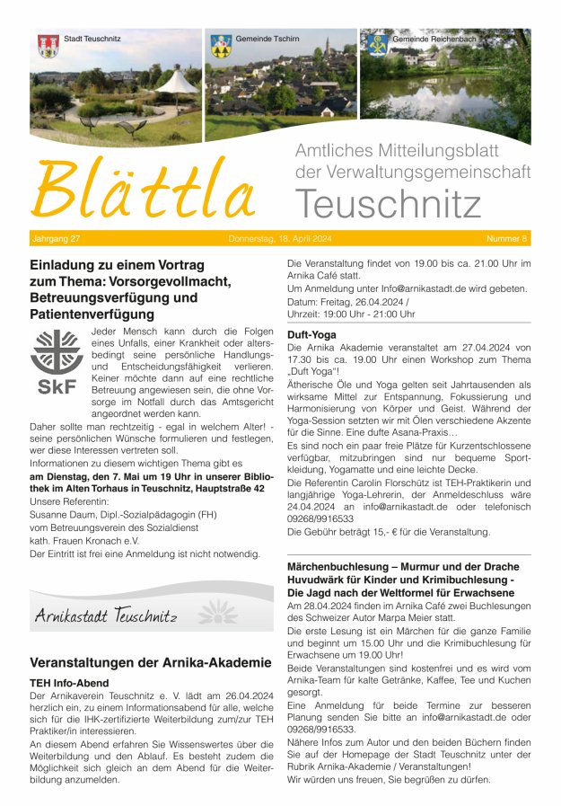 VG-Nachrichten Teuschnitz Titelblatt 08/2024