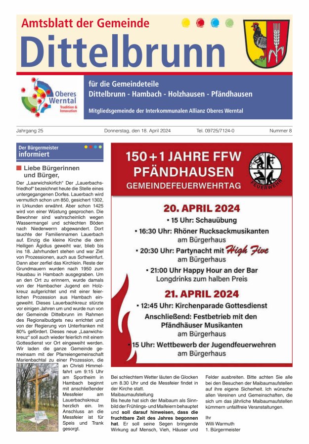 Amtsblatt der Gemeinde Dittelbrunn Titelblatt 08/2024