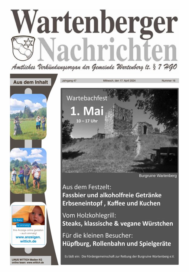 Wartenberger Nachrichten Titelblatt 16/2024