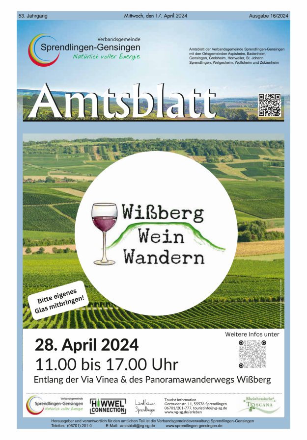 Amtsblatt VG Sprendlingen-Gensingen Titelblatt 16/2024