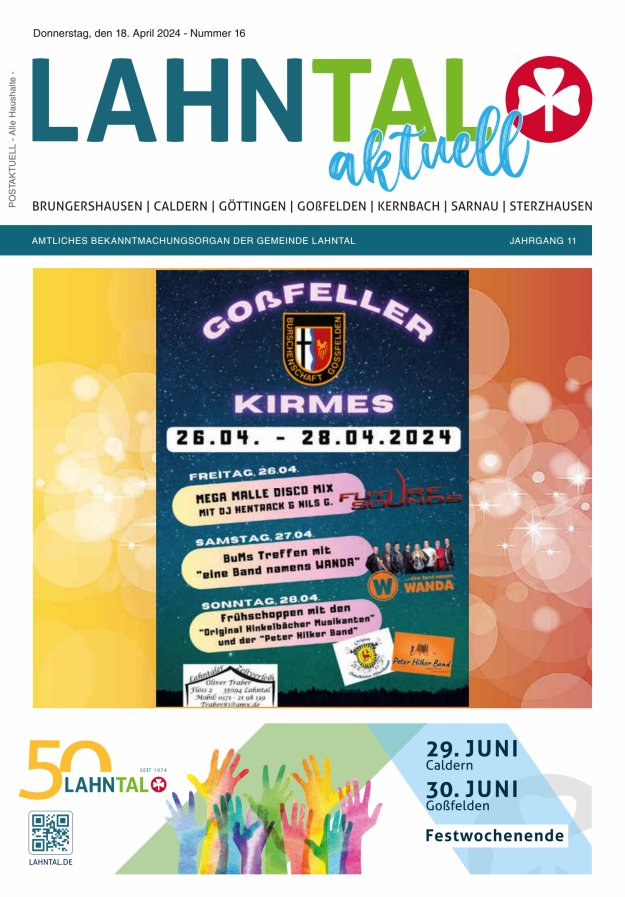 Amtliches Bekanntmachungsorgan der Gemeinde Lahntal Titelblatt 16/2024