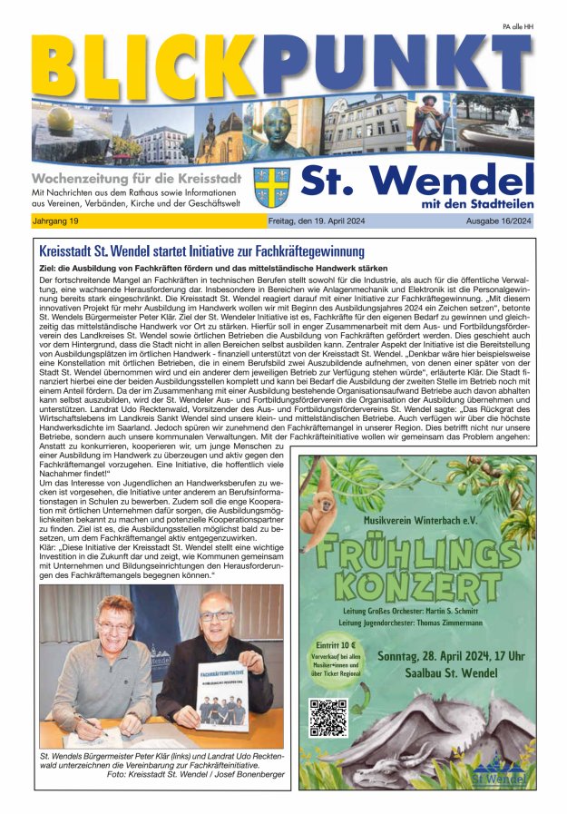 Blickpunkt St Wendel Titelblatt 16/2024