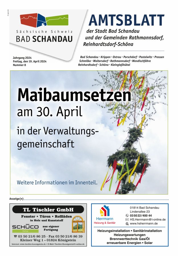 Amtsblatt der Stadt Bad Schandau und der Gemeinden Titelblatt 08/2024