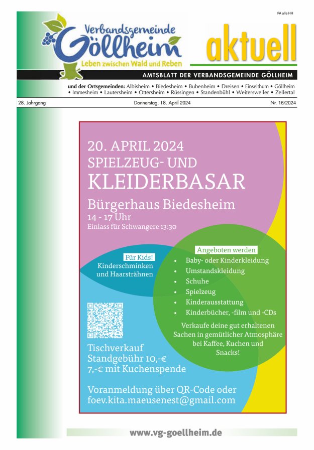 Verbandsgemeinde Göllheim aktuell Titelblatt 16/2024