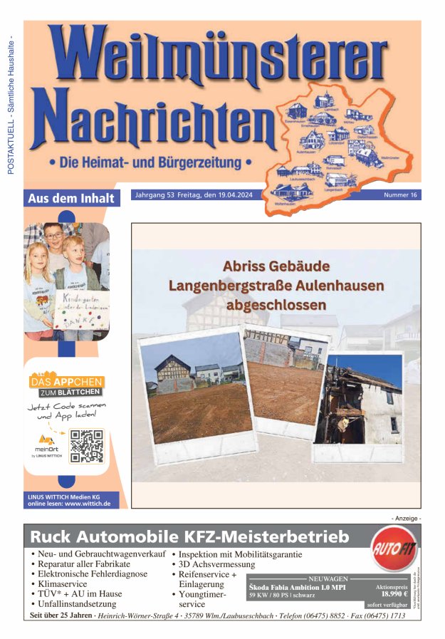 Weilmünsterer Nachrichten Titelblatt 16/2024