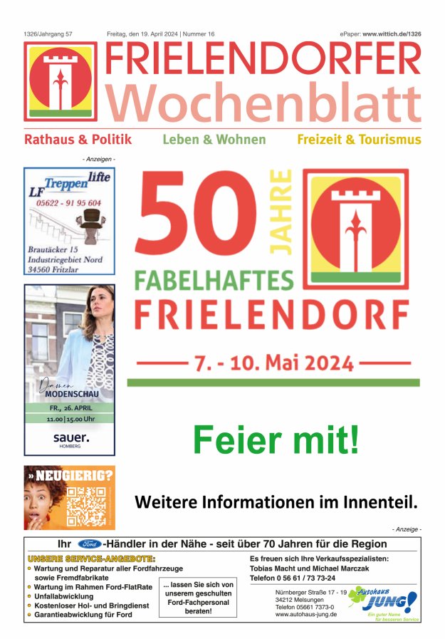 Frielendorfer Wochenblatt Titelblatt 16/2024