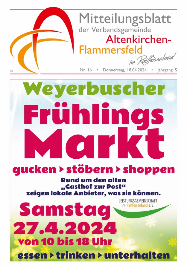 Mitteilungsblatt Verbandsgemeinde Altenkirchen-Flammersfeld Titelblatt 16/2024