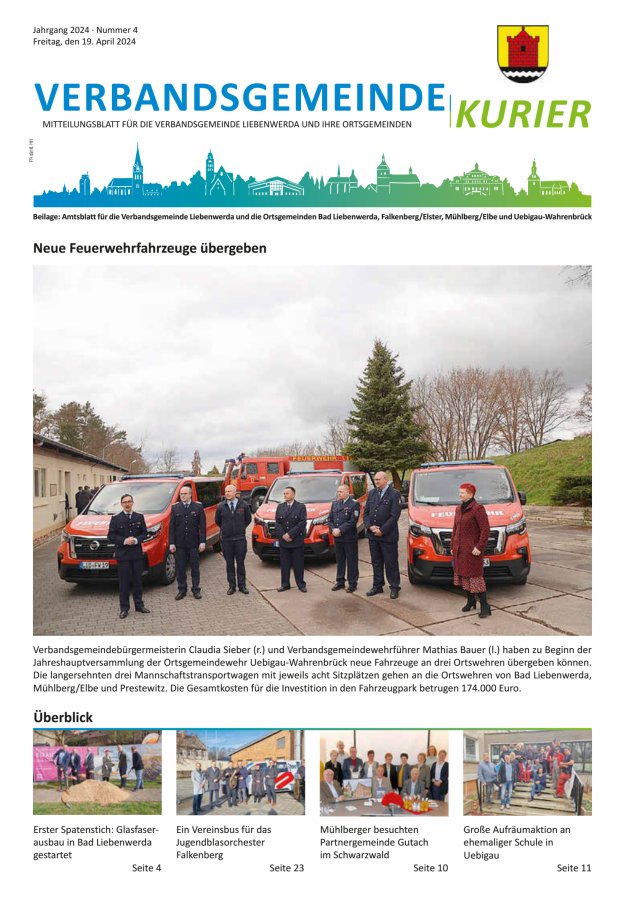 Verbandsgemeindekurier - Mitteilungsblatt für die Verbandsgemeinde Liebenwerda Titelblatt 04/2024