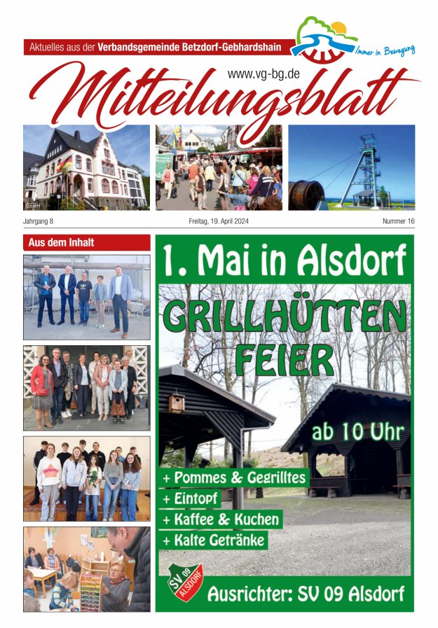 Aktuelles aus der VG Betzdorf-Gebhardshain Ausgabe Gebhardshain Titelblatt 16/2024