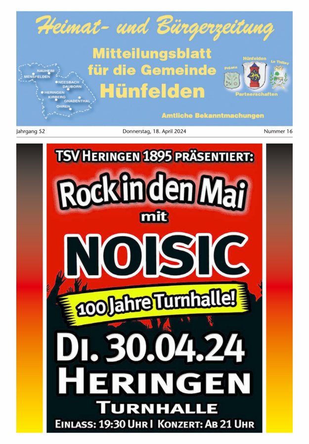 Mitteilungsblatt für die Gemeinde Hünfelden Titelblatt 16/2024