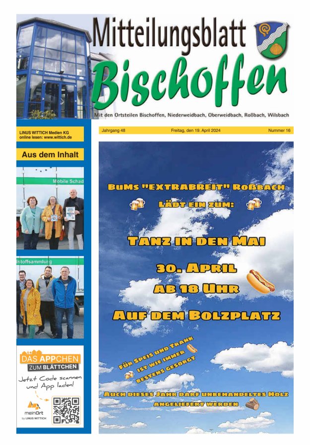 Mitteilungsblatt für die Gemeinde Bischoffen Titelblatt 16/2024