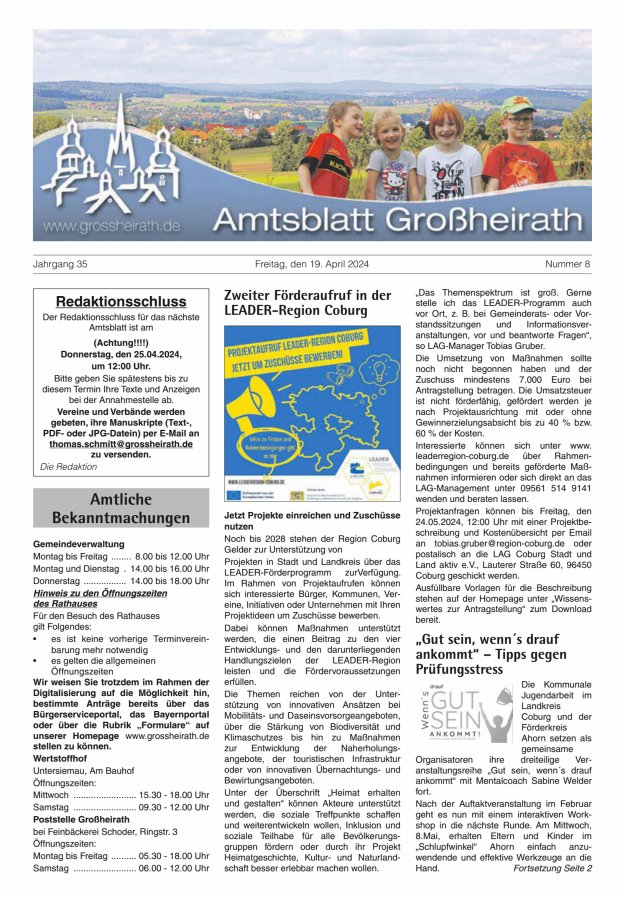 Amtsblatt Großheirath Titelblatt 08/2024