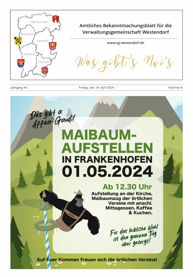 Was gibt's Nui's Amtliches Bekanntmachungsblatt für die VG Westendorf Titelblatt 08/2024
