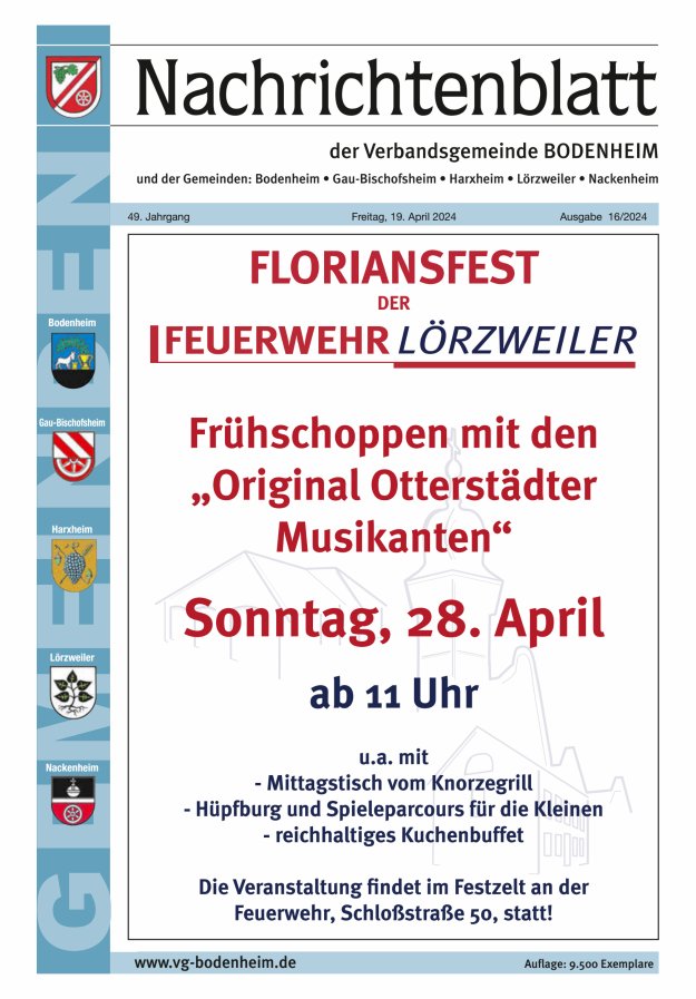 Nachrichtenblatt der VG Bodenheim              Titelblatt 16/2024
