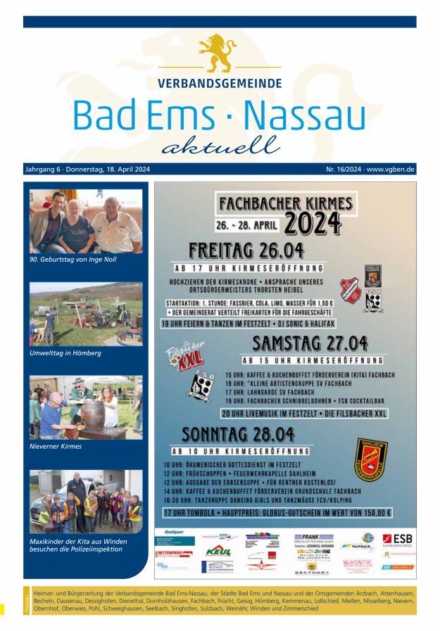 Bad Ems-Nassau aktuell Ausgabe Nassau Titelblatt 16/2024