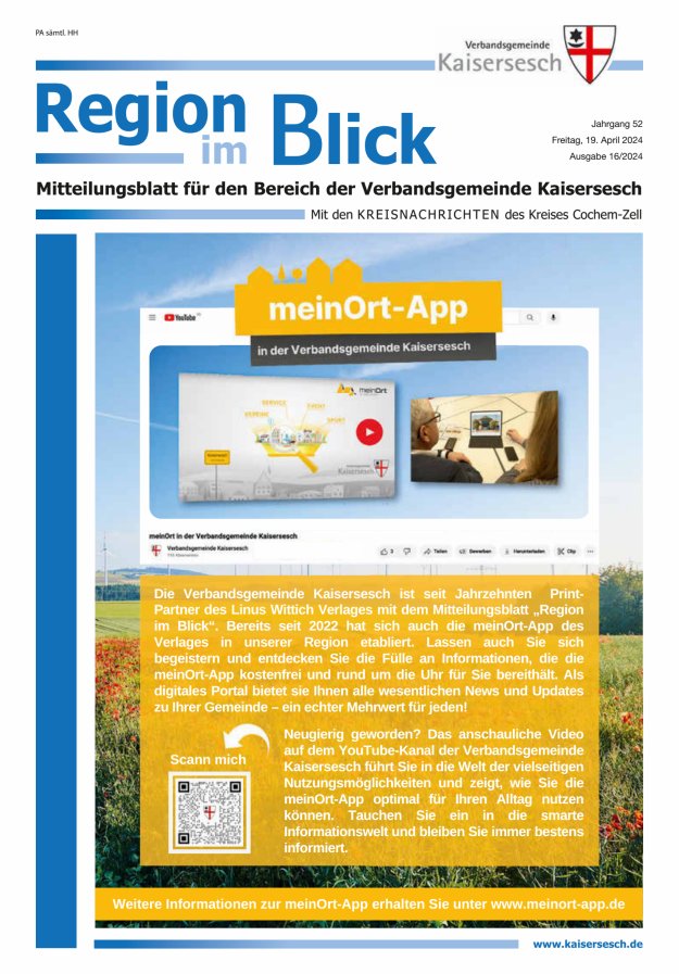 Region im Blick VG Kaisersesch Titelblatt 16/2024