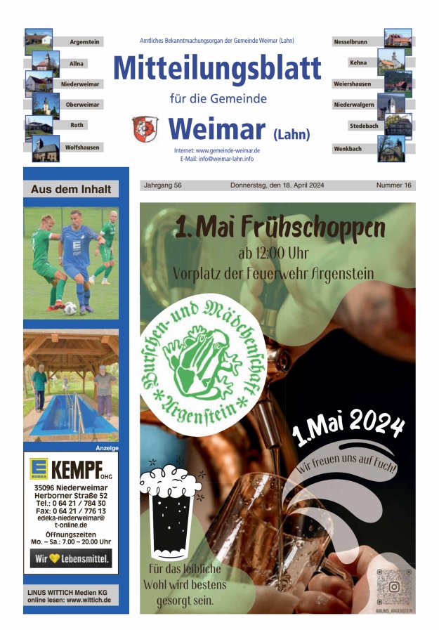 Mitteilungsblatt für die Gemeinde Weimar Titelblatt 16/2024