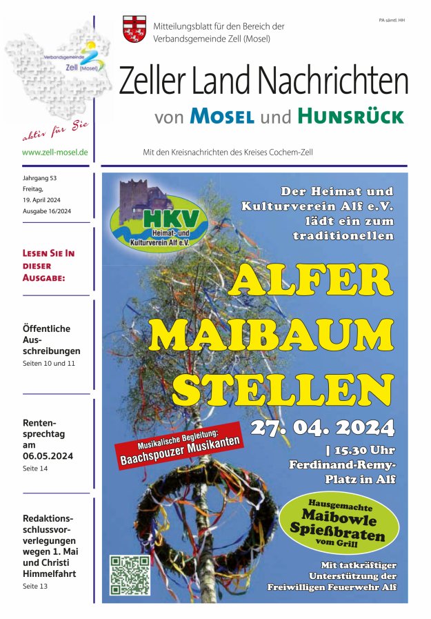 Zeller Land Nachrichten Titelblatt 16/2024