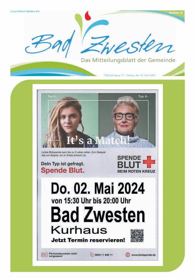 Heimatzeitung Bad Zwesten Titelblatt 16/2024