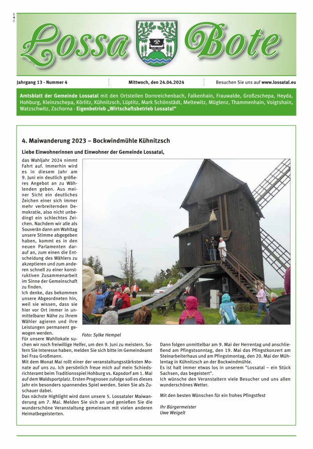 Amtsblatt Lossa Bote - Gemeinde Lossatal mit den Ortsteilen Titelblatt 04/2024