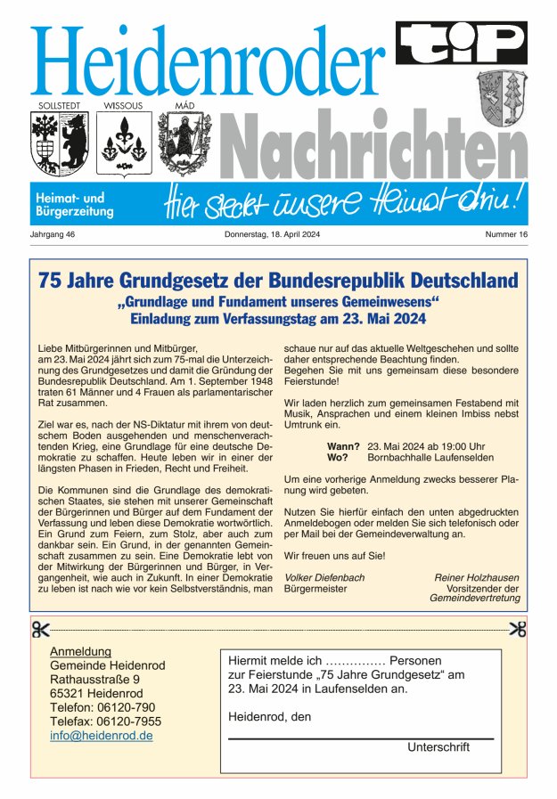 "tip" Heidenroder Nachrichten Titelblatt 16/2024