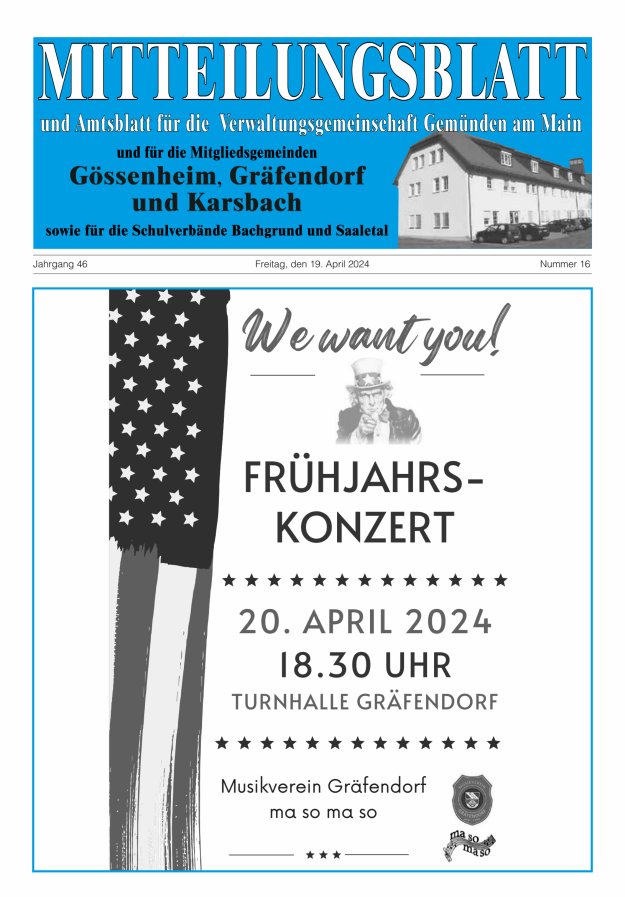 Mitteilungsblatt der VG Gemünden a Main Titelblatt 16/2024