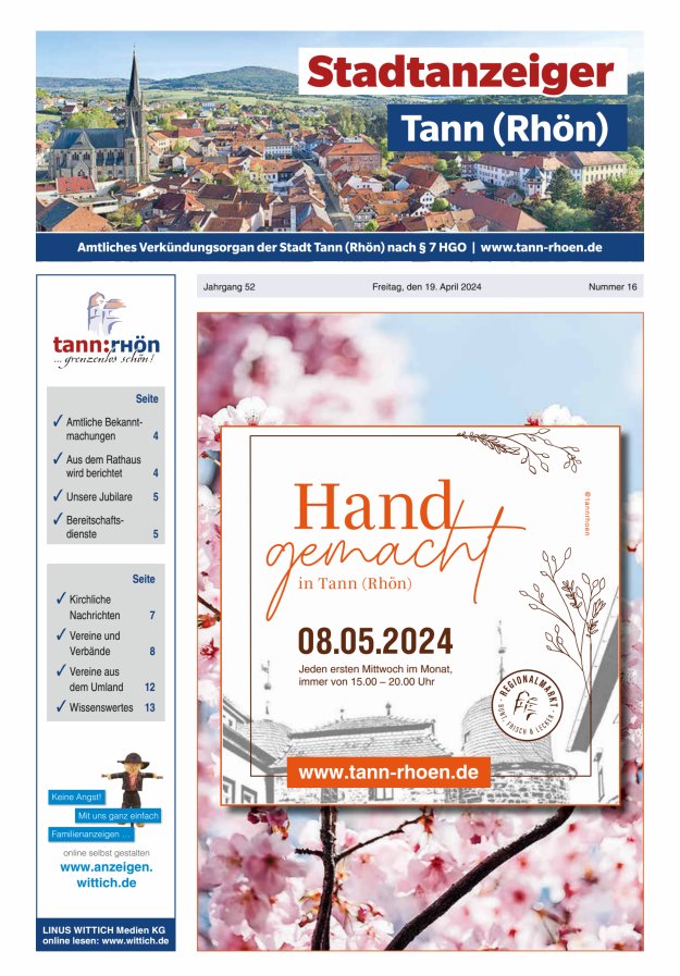 Stadtanzeiger Tann (Rhön) Titelblatt 16/2024
