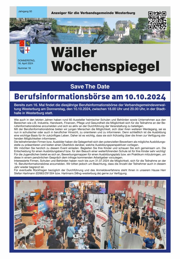 Wäller Wochenspiegel - Anzeiger für die Verbandsgemeinde Westerburg Titelblatt 16/2024