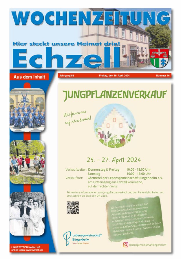 Wochenzeitung für die Gemeinde Echzell Titelblatt 16/2024