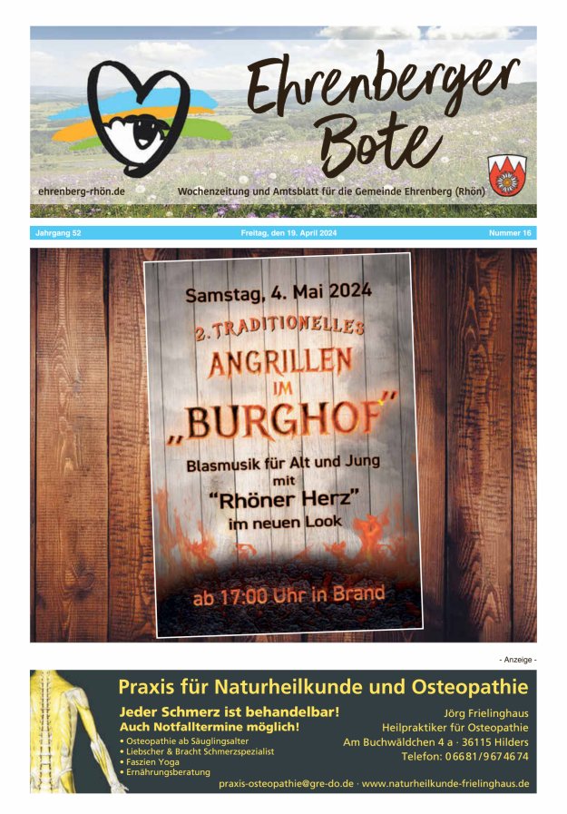 Ehrenberger Bote Titelblatt 16/2024