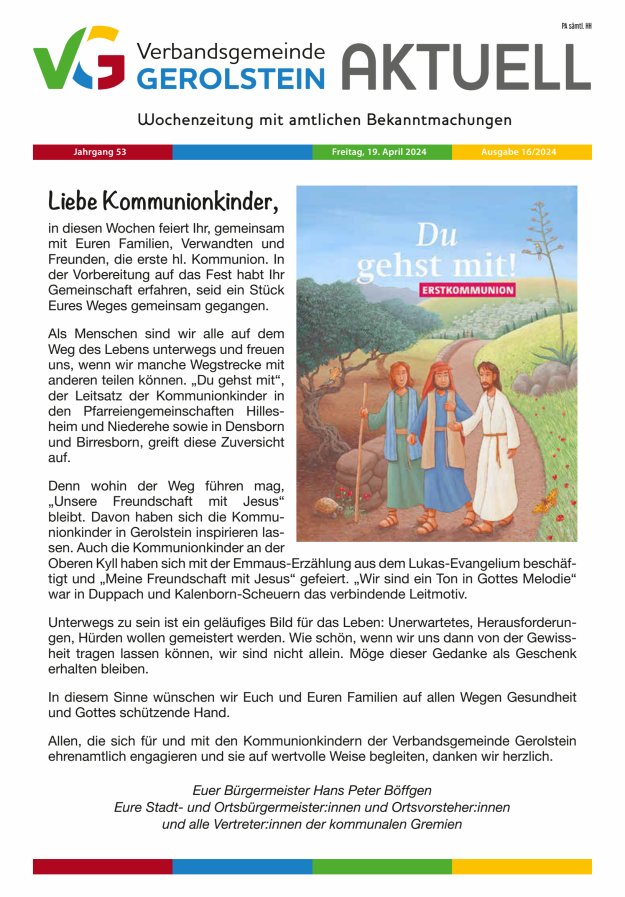 Verbandsgemeinde Gerolstein aktuell Titelblatt 16/2024