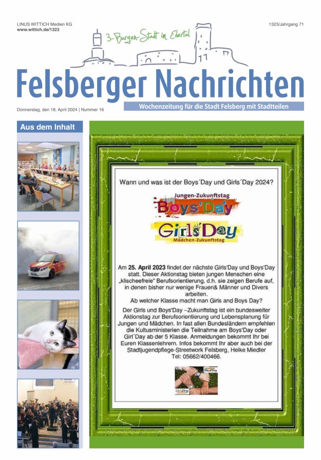Felsberger Nachrichten Titelblatt 16/2024
