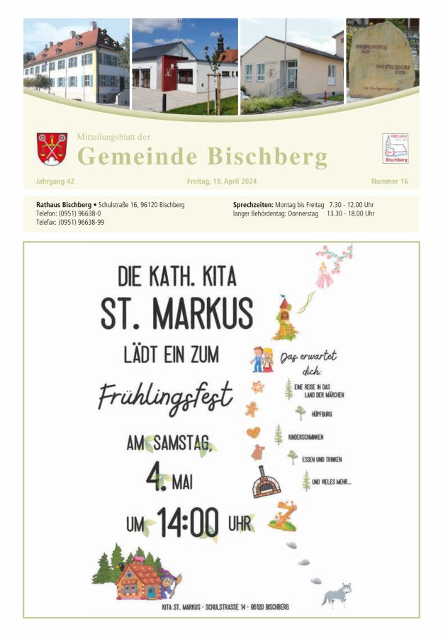 Mitteilungsblatt der Gemeinde Bischberg Titelblatt 16/2024