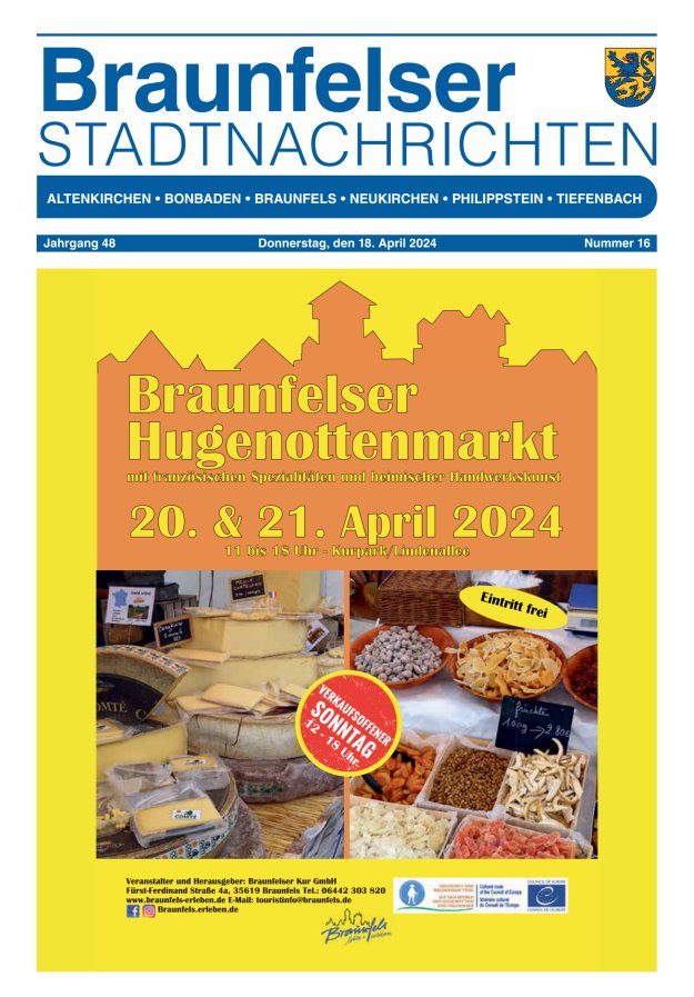 Braunfelser Stadtnachrichten Titelblatt 16/2024