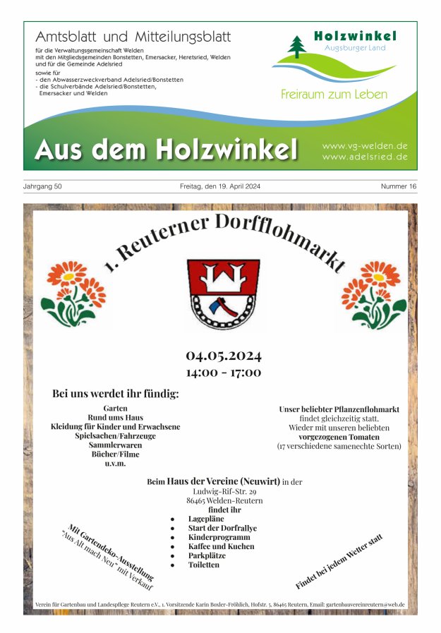 Aus dem Holzwinkel Amtsblatt u Mitteilungsblatt f VG Welden u GemAdelsried Titelblatt 16/2024