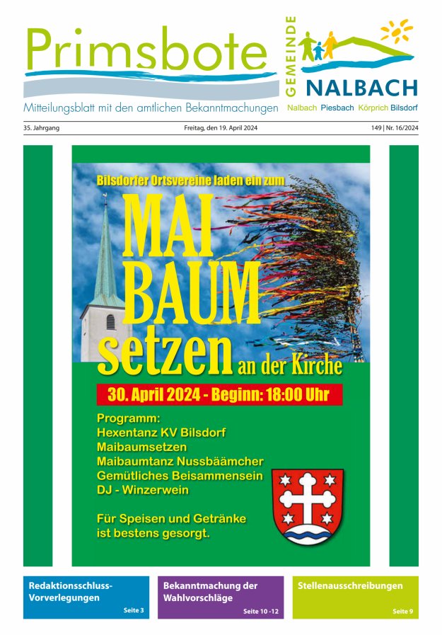 Primsbote Gemeinde Nalbach Titelblatt 16/2024