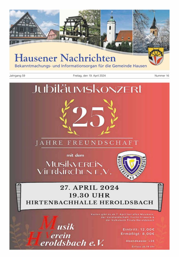 Hausener Nachrichten Titelblatt 16/2024