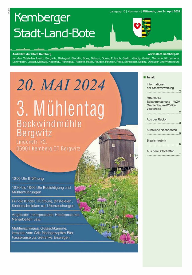Kemberger Stadt-Land-Bote Amtsblatt der Stadt Kemberg Titelblatt 04/2024