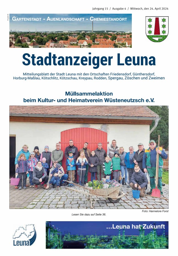 Stadtanzeiger – Mitteilungsblatt der Stadt Leuna mit den Ortschaften Titelblatt 04/2024