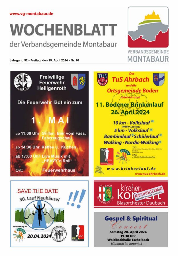 Wochenblatt der Verbandsgemeinde Montabaur Titelblatt 16/2024