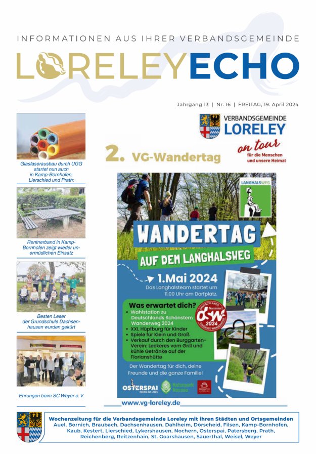 Loreley-Echo - Mitteilungsblatt der Verbandsgemeinde Loreley Titelblatt 16/2024