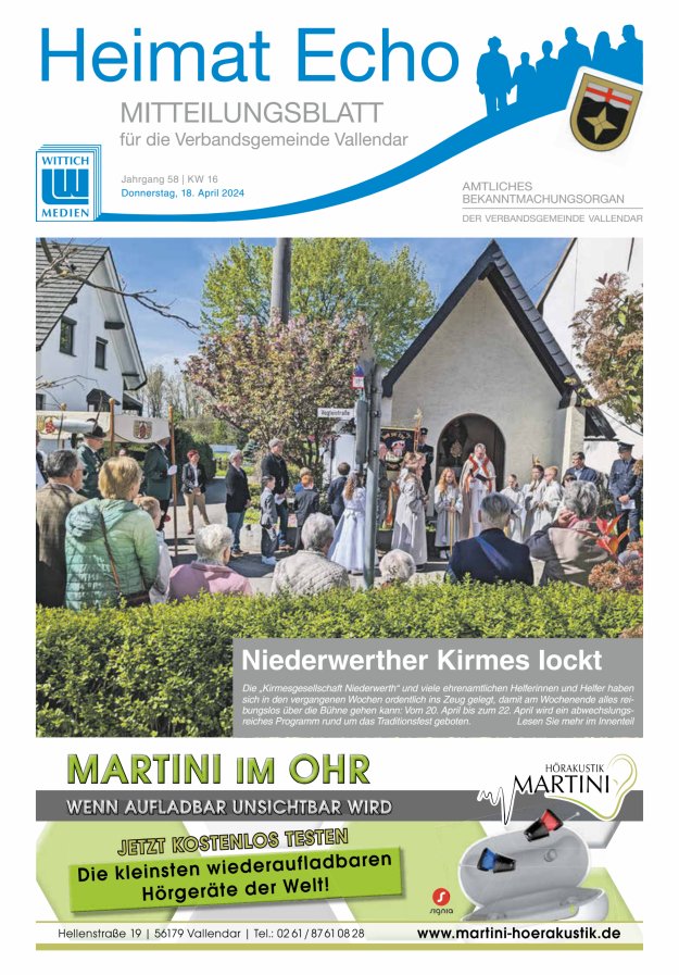 Heimat-Echo - Heimat- und Bürgerzeitung Verbandsgemeinde Vallendar Titelblatt 16/2024