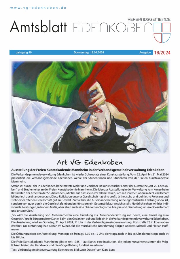Amtsblatt VG Edenkoben Titelblatt 16/2024